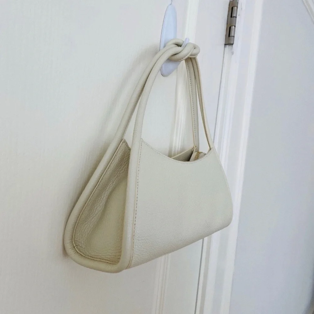 Cult Gaia Tala Cream Off-white Pebble Leather Knot Handle Shoulder Satchel Bag